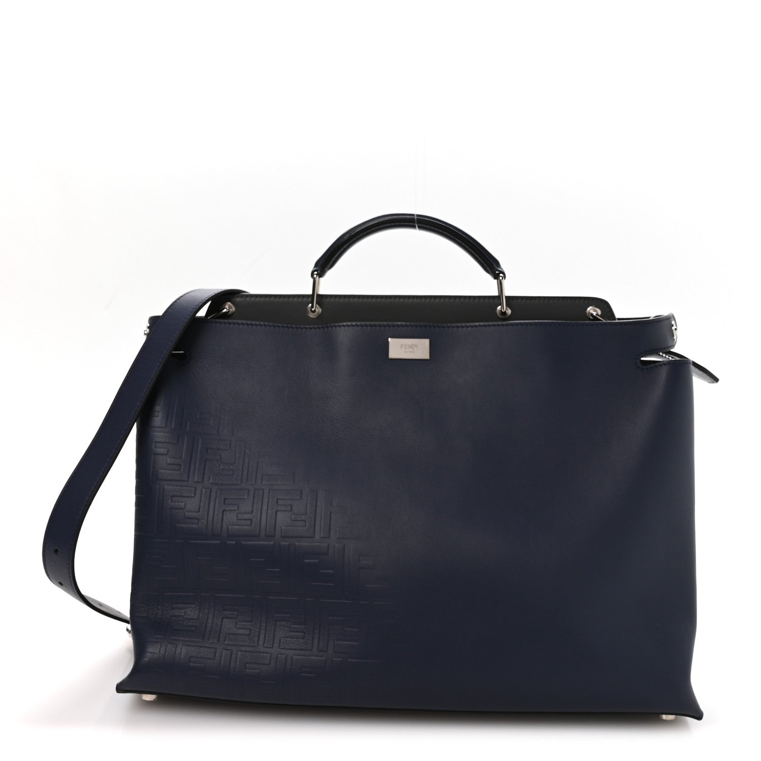 Fendi Calfskin Embossed Large Peekaboo Iconic Fit Satchel