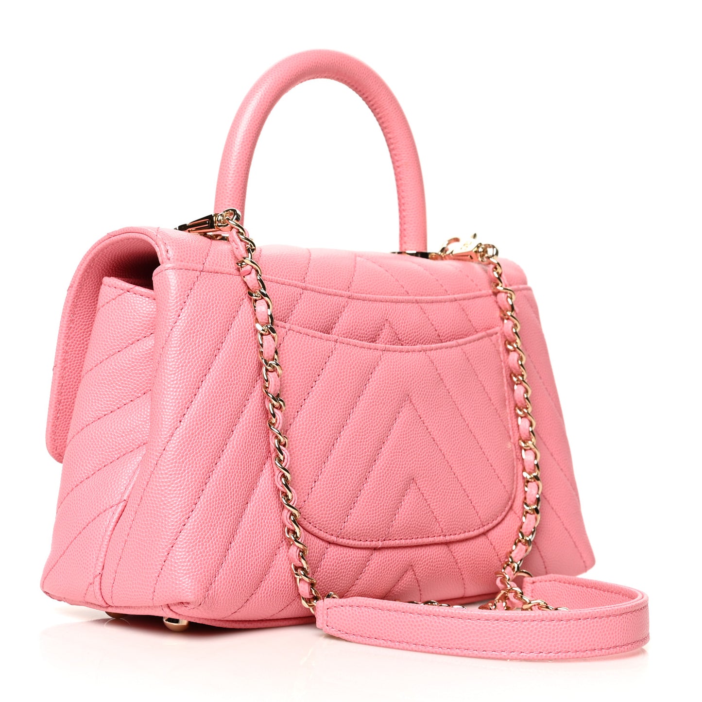 Caviar Chevron Quilted Mini Coco Handle Flap Pink