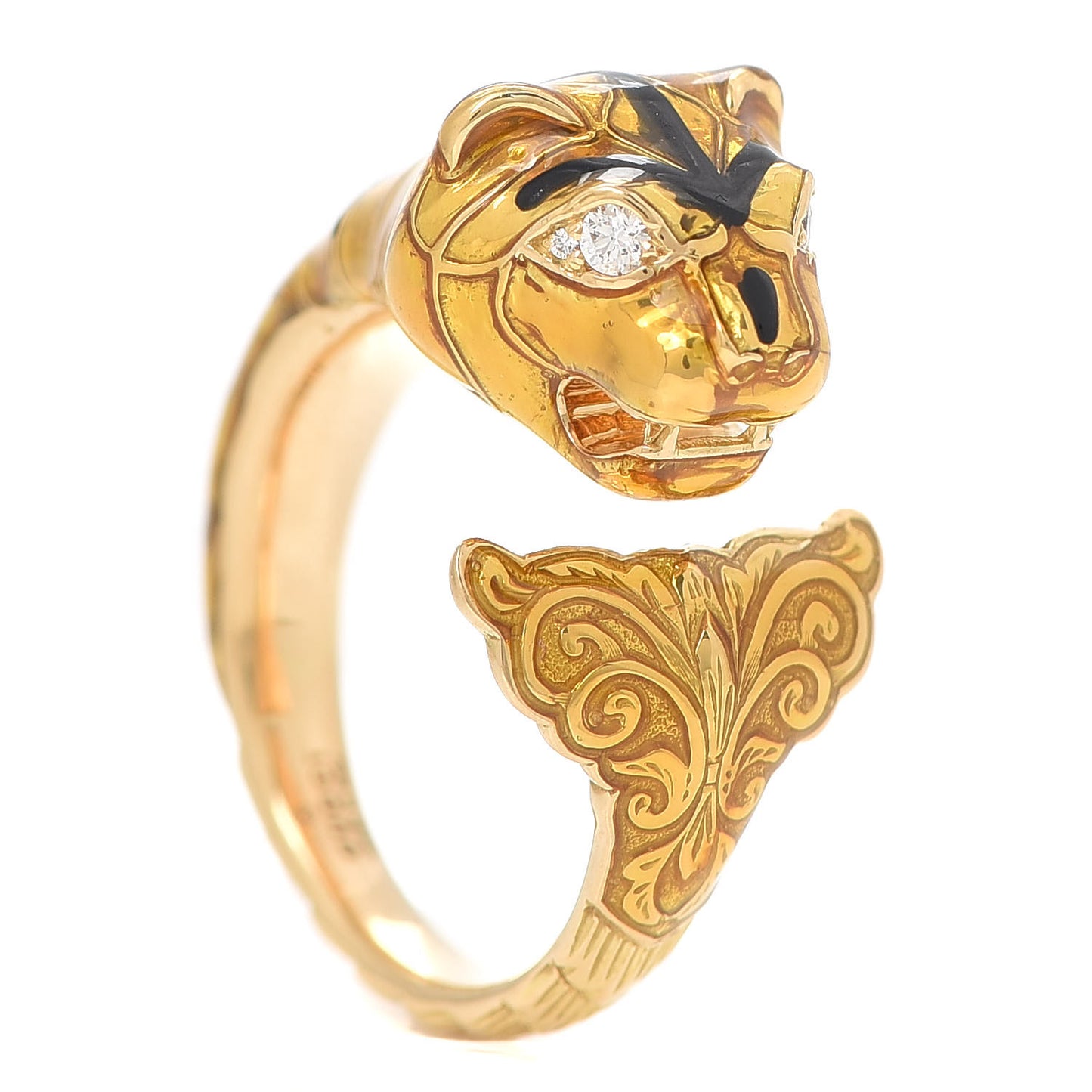 18K Yellow Gold Diamond Enamel Le Marché des Merveilles Tiger Ring Yellow 53 6.5