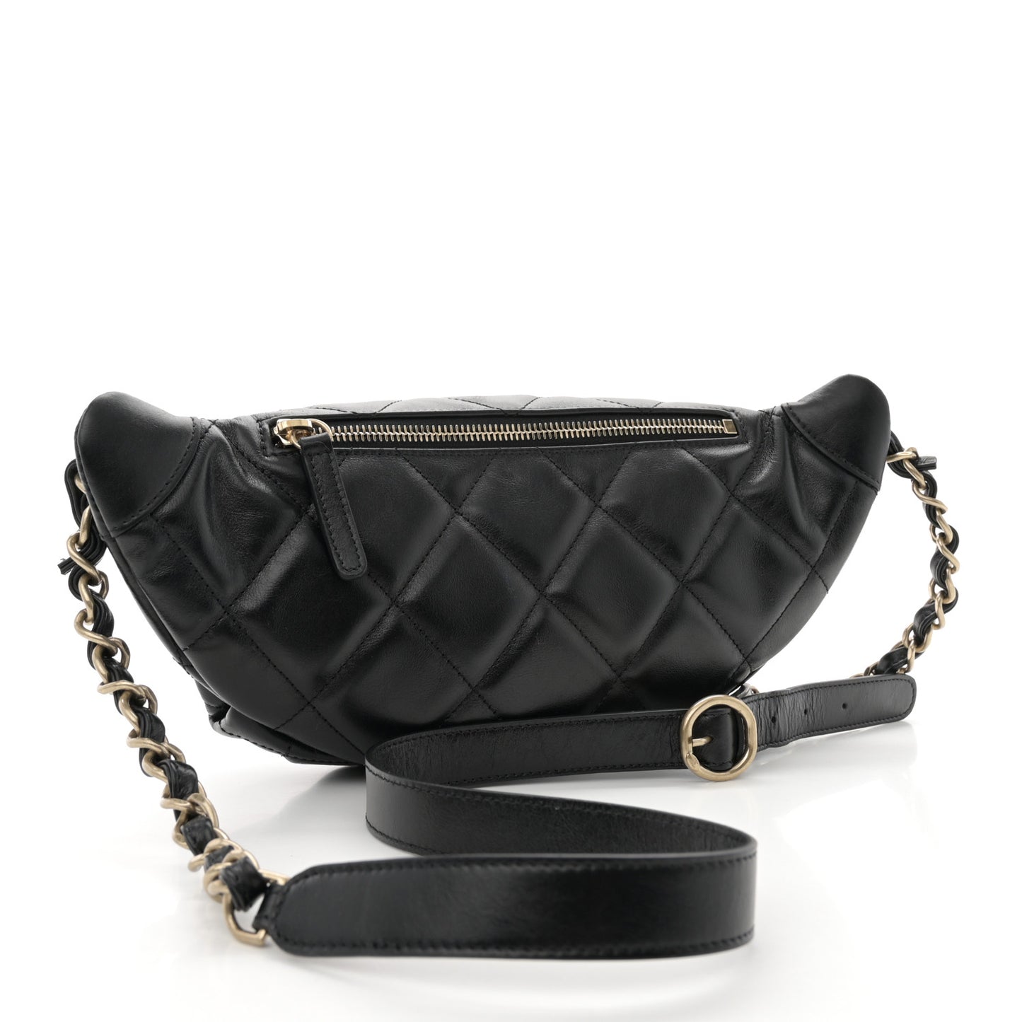 Shiny Aged Calfskin Quilted CC Pockets Jacket Waist Belt Bag Black