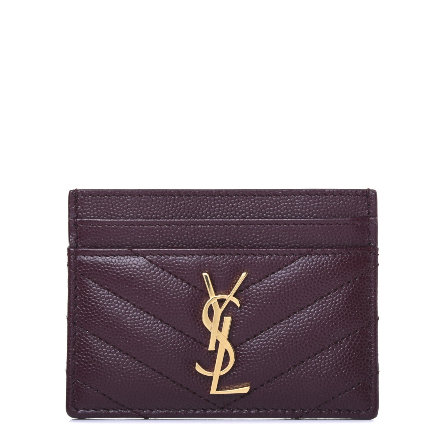 Saint Laurent Grain De Poudre Matelasse Chevron Monogram Credit Card Case Palissandre 1 of 9