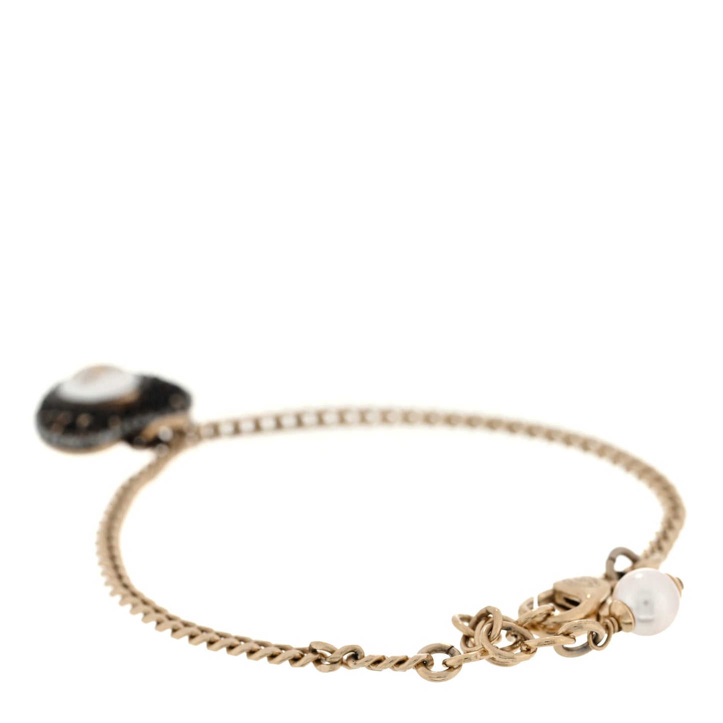 Crystal Pearl Chain Heart Bracelet Gold Black