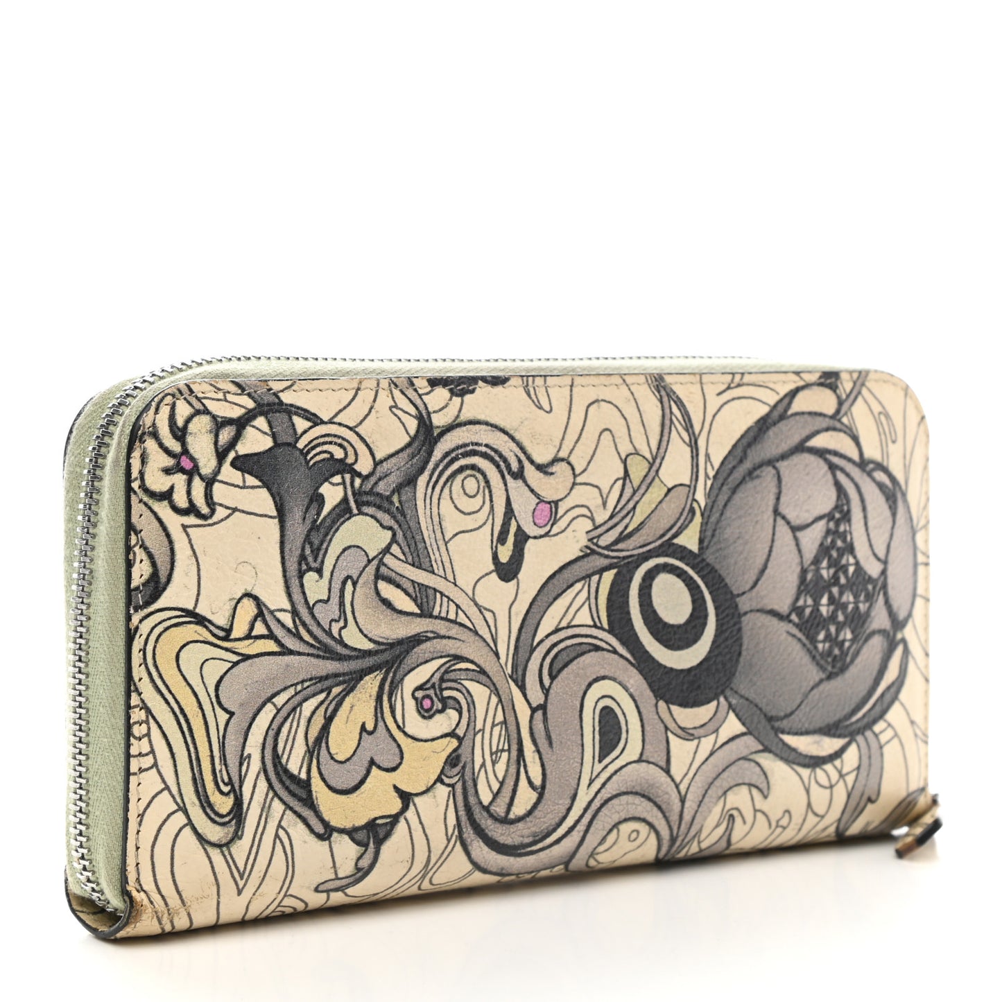 X JAMES JEAN Glace Calfskin Rabbit Print Zip Around Wallet Opaline