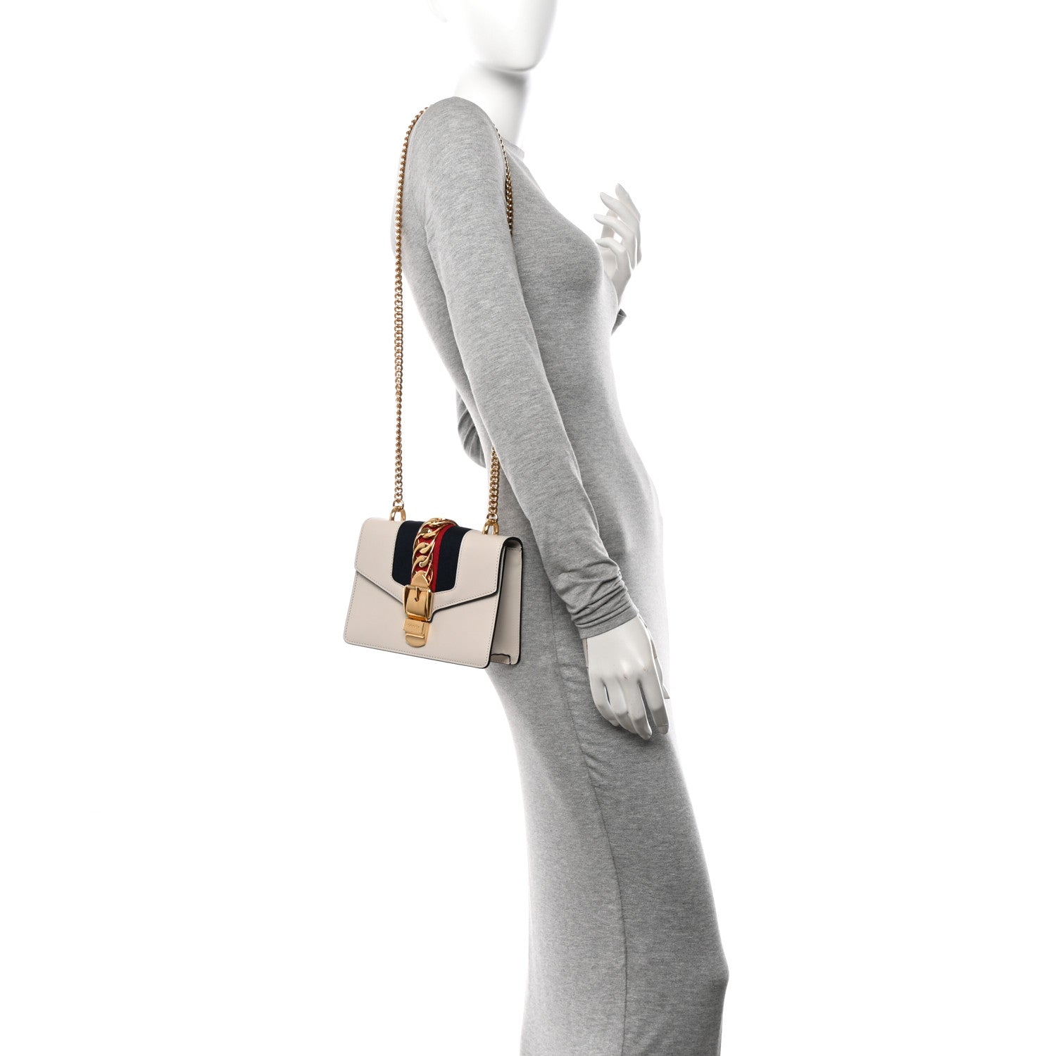 Gucci Calfskin Mini Sylvie Chain Shoulder Bag White 2 of 13