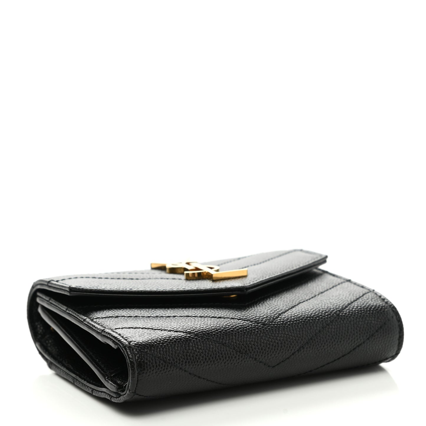 Grain De Poudre Matelasse Chevron Monogram Compact Tri Fold Wallet Black