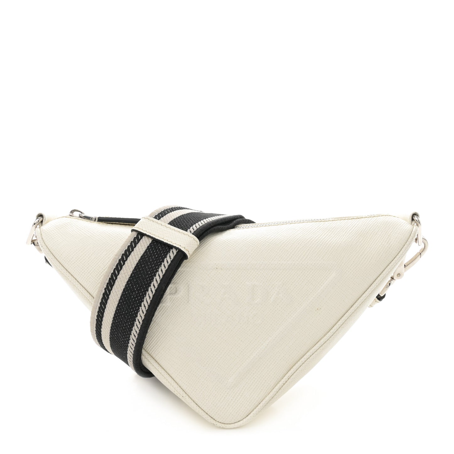 Saffiano Cuir Triangle Logo Embossed Triangle Shoulder Bag White