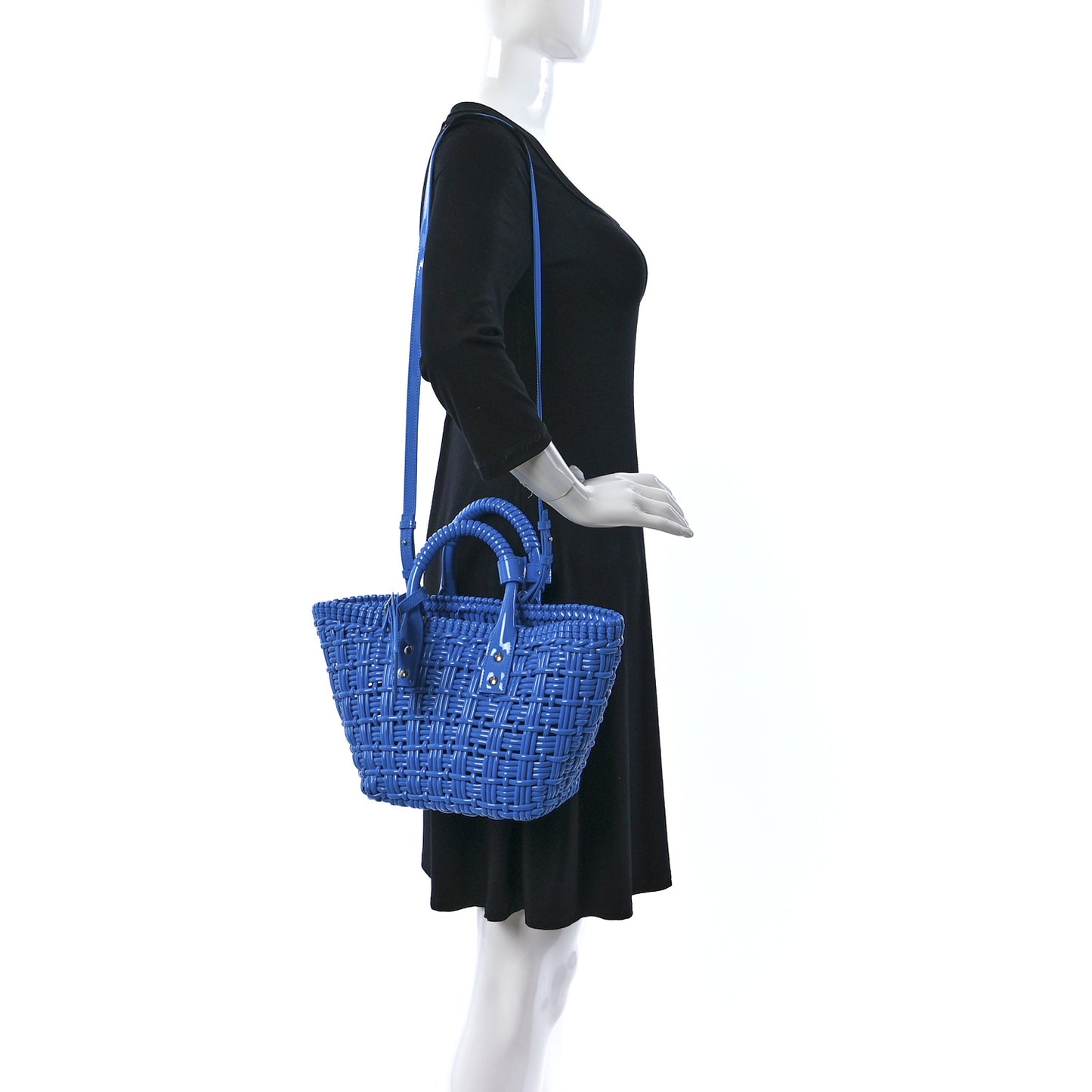 Varnished Faux Calfskin Braided XS Bistro Basket Blue