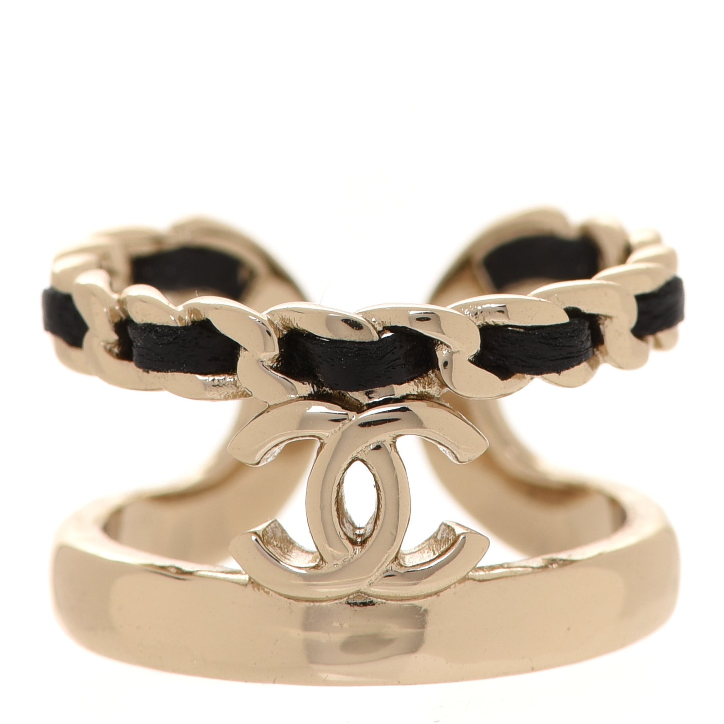 Metal Lambskin CC Ring Gold Black