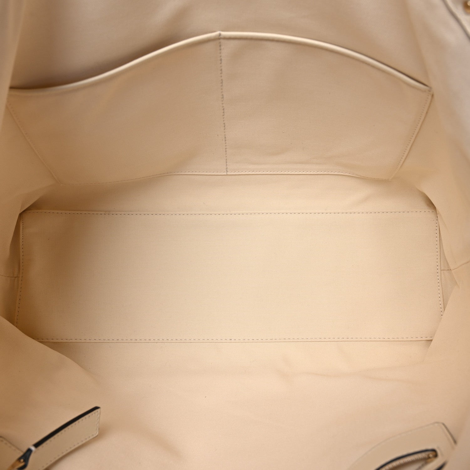 Valentino Garavani Metallic Boucle Raffia Calfskin Rockstud Shoulder Tote White Gold Ivory 5 of 9