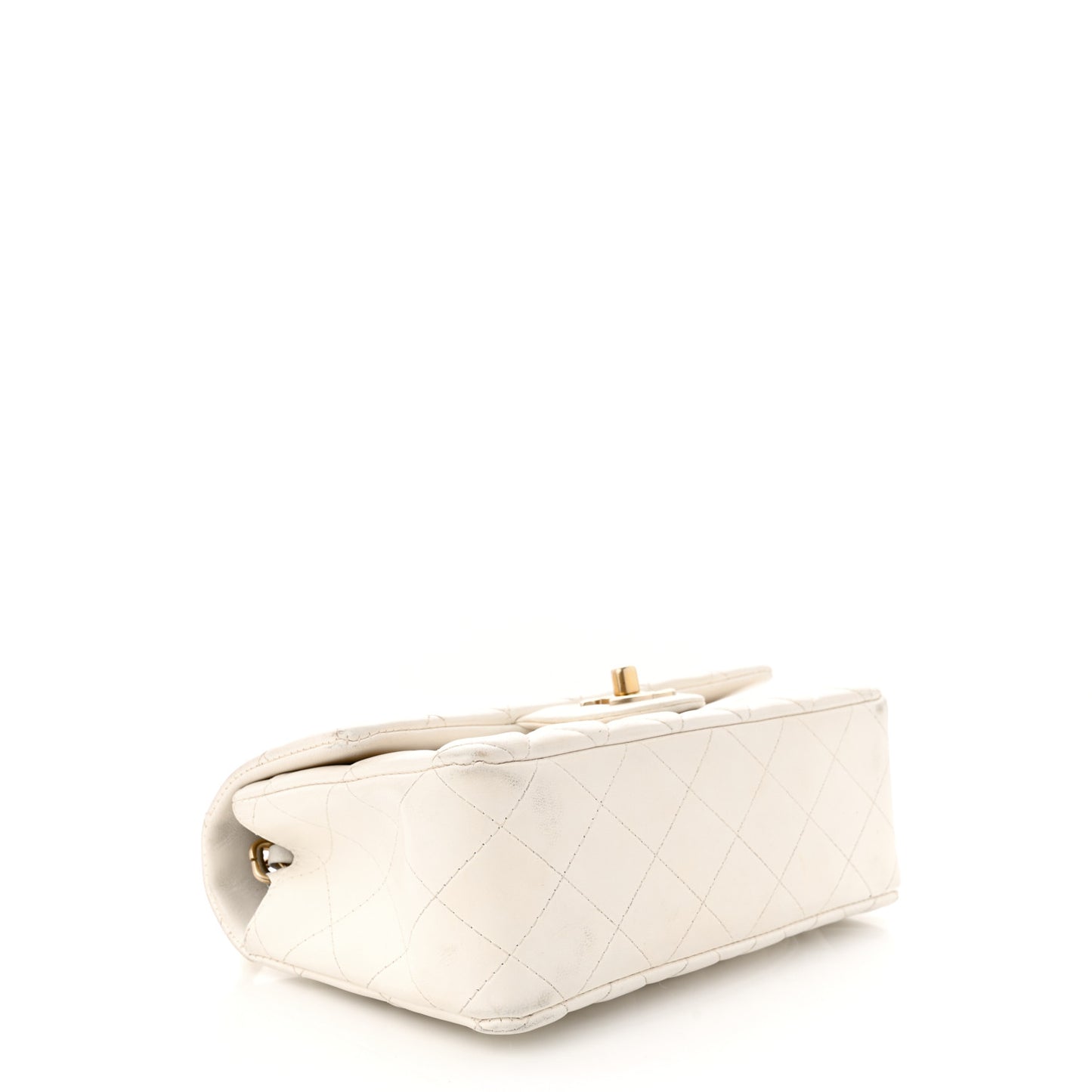 Lambskin Quilted Mini Rectangular Flap White