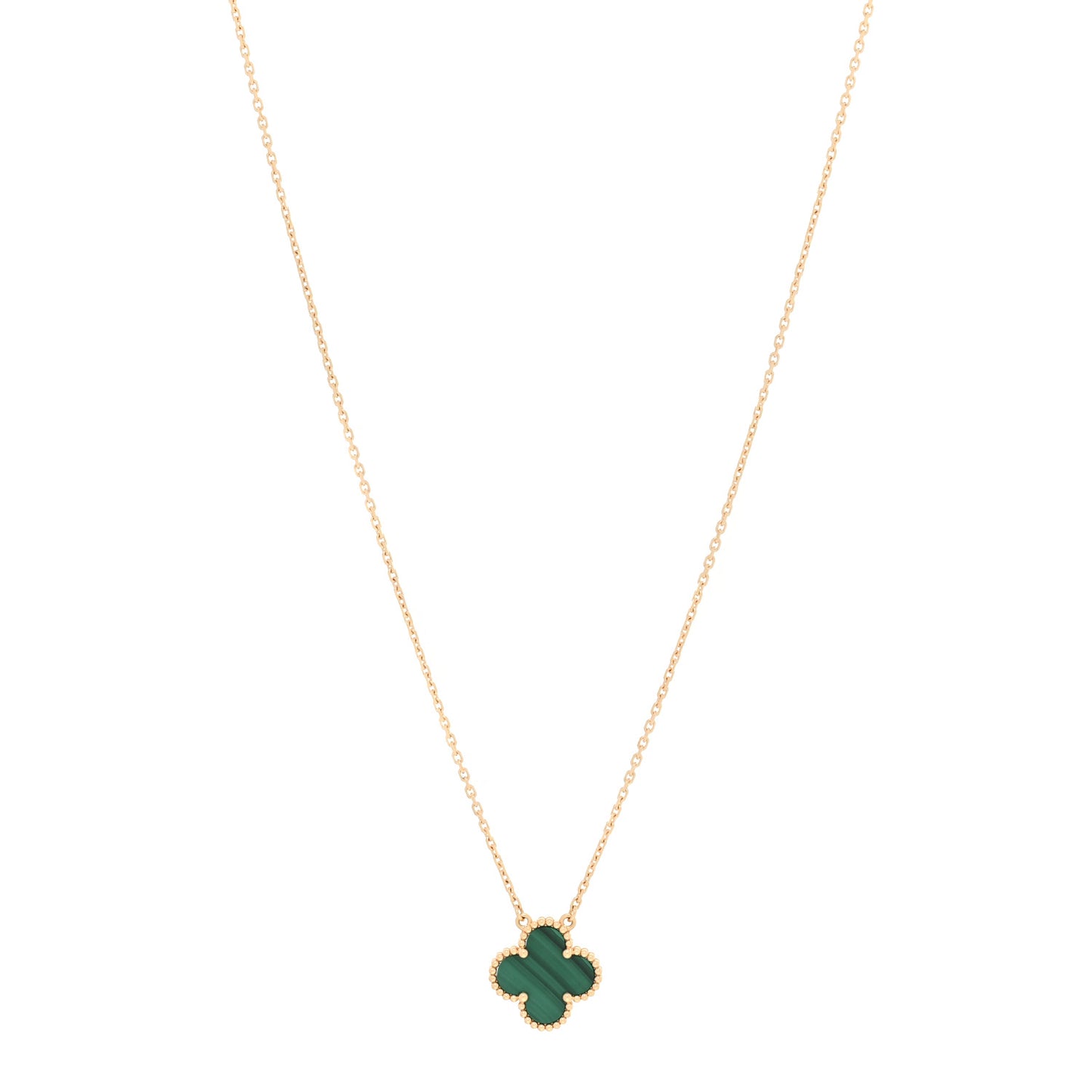 18K Yellow Gold Malachite Vintage Alhambra Pendant Necklace