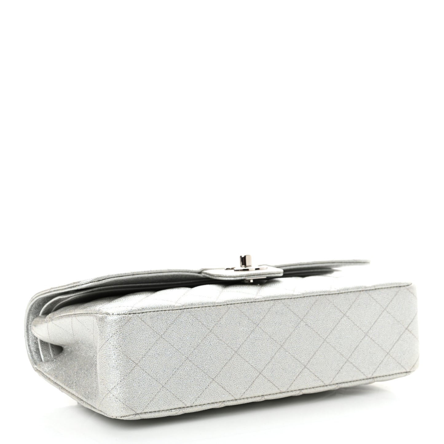 Glittered Metallic Caviar Quilted Medium Double Flap Silver