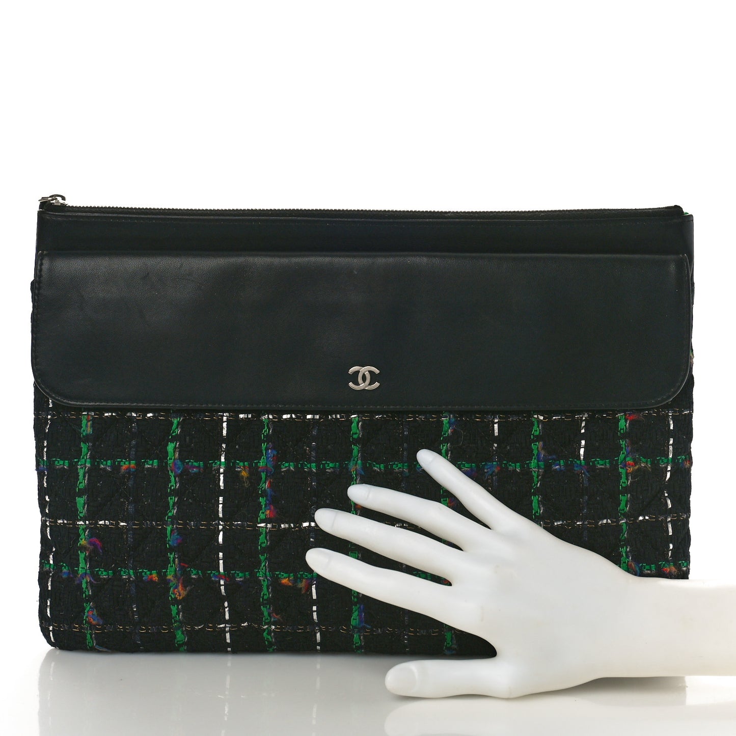 Lambskin Tweed Quilted Medium Flap Cosmetic Case Multicolor Black