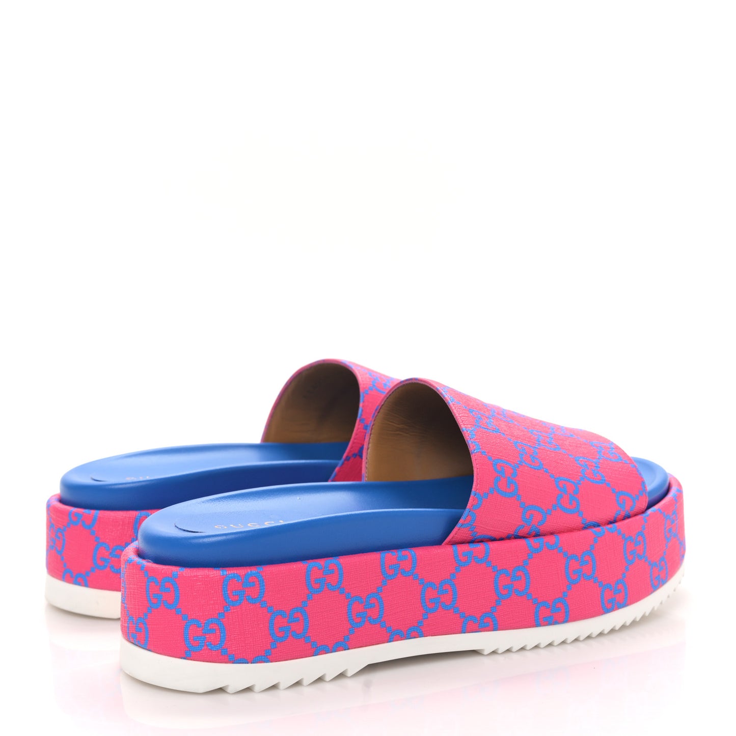 GG Supreme Joy Monogram Angelina Platform Slide Sandals 38 Fuxia Blue
