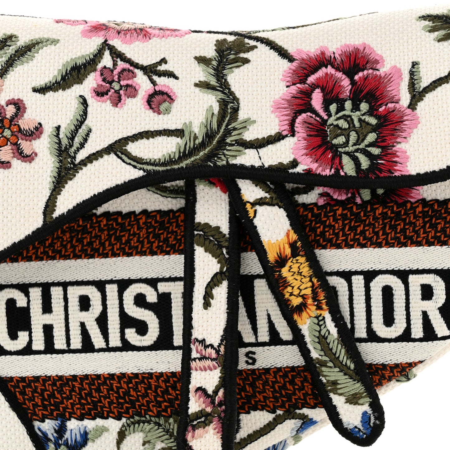 Canvas Embroidered Petites Fleurs Saddle Bag White Multicolor