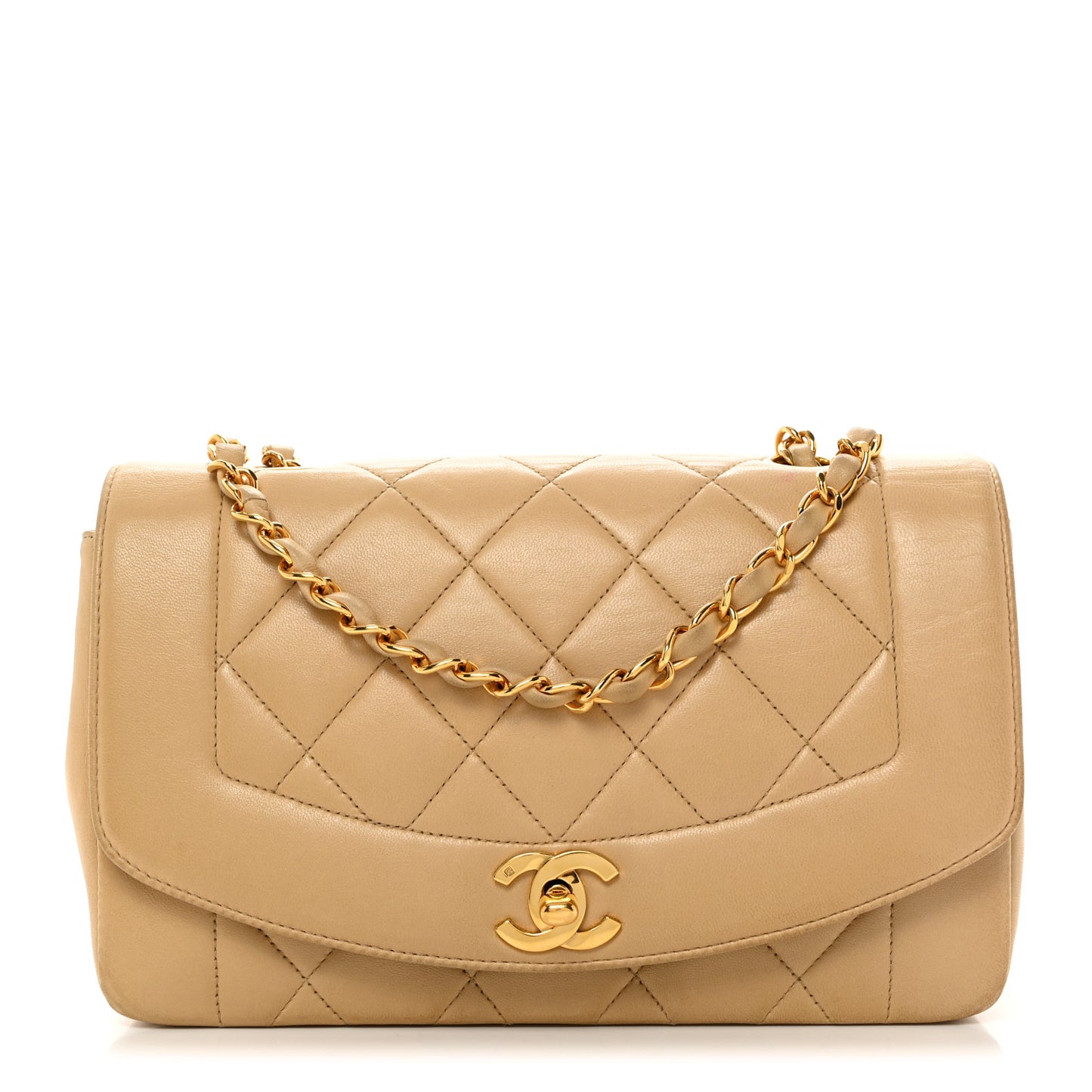 Lambskin Quilted Small Single Flap Beige