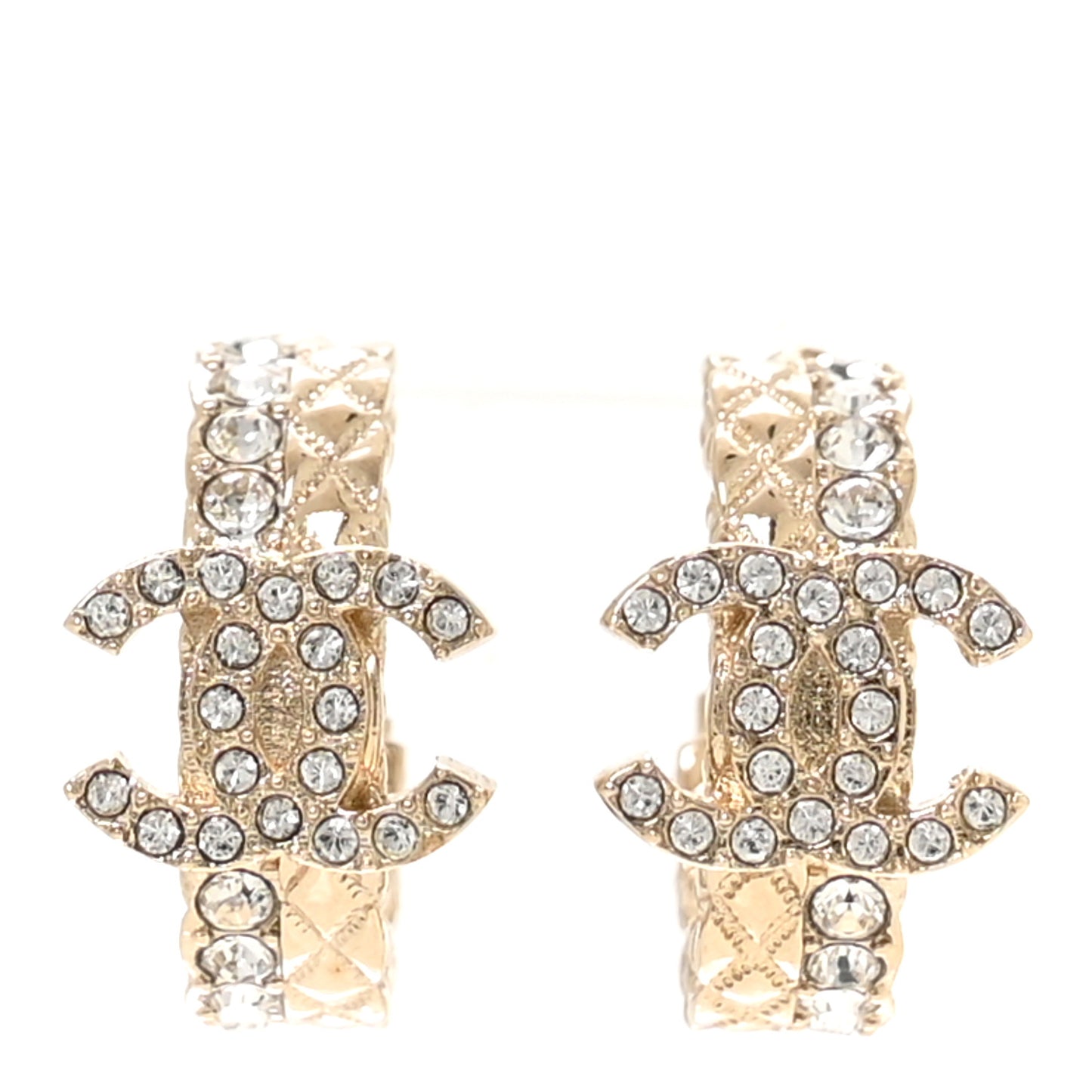 Metal Crystal Quilted CC Hoop Earrings Gold