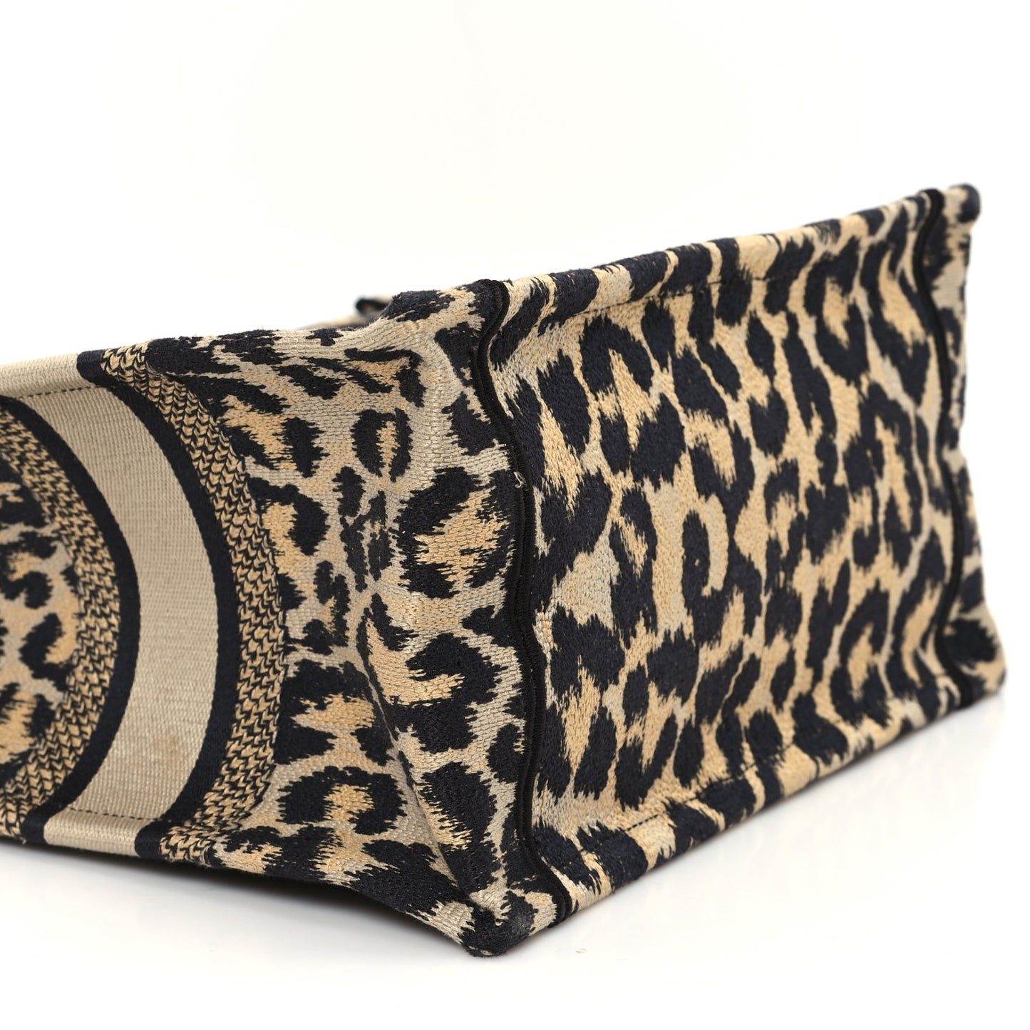 Canvas Mizza Embroidered Small Leopard Book Tote Beige