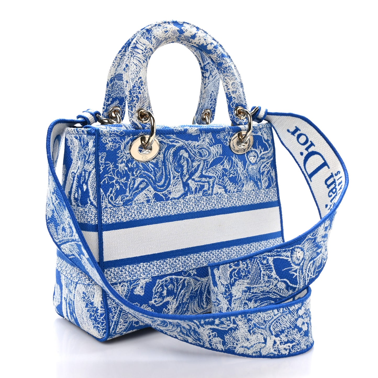 Canvas Toile De Jouy Reverse Embroidered Medium Lady D-Lite Fluorescent Blue