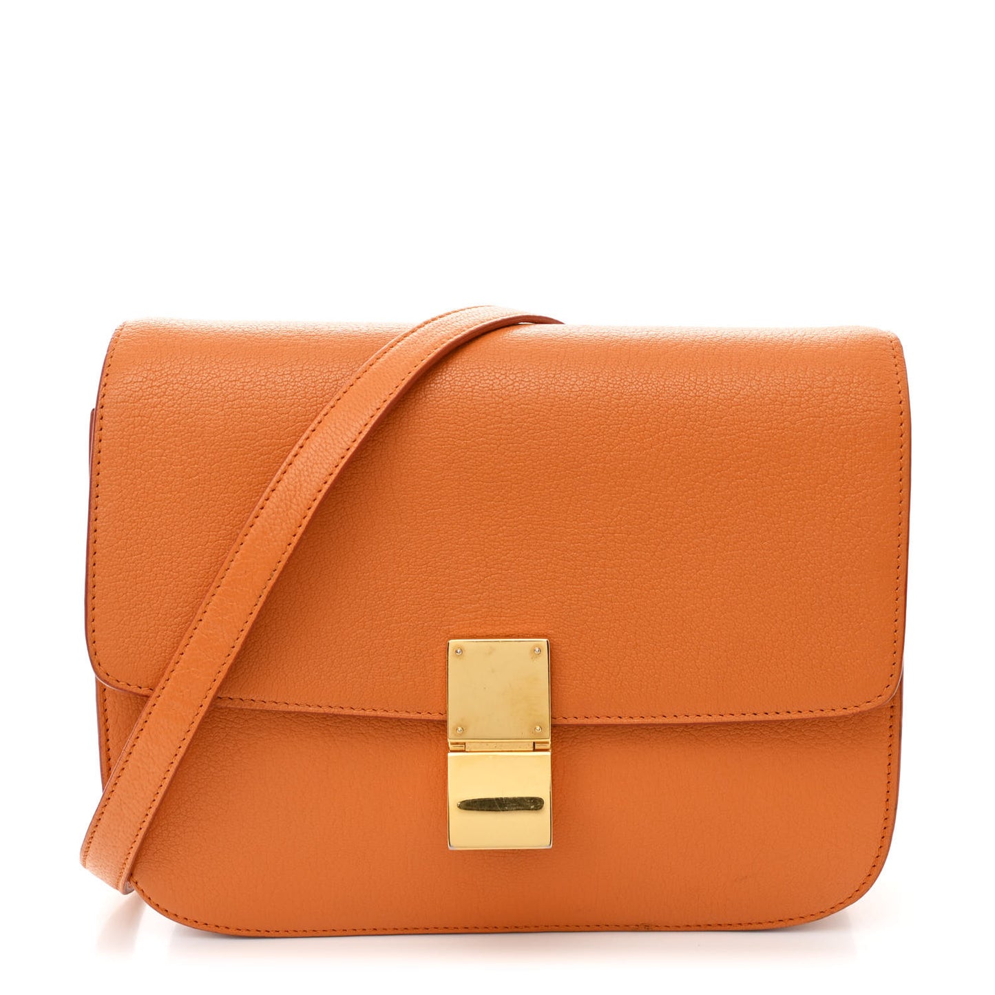 Goatskin Medium Classic Box Flap Bag Orange