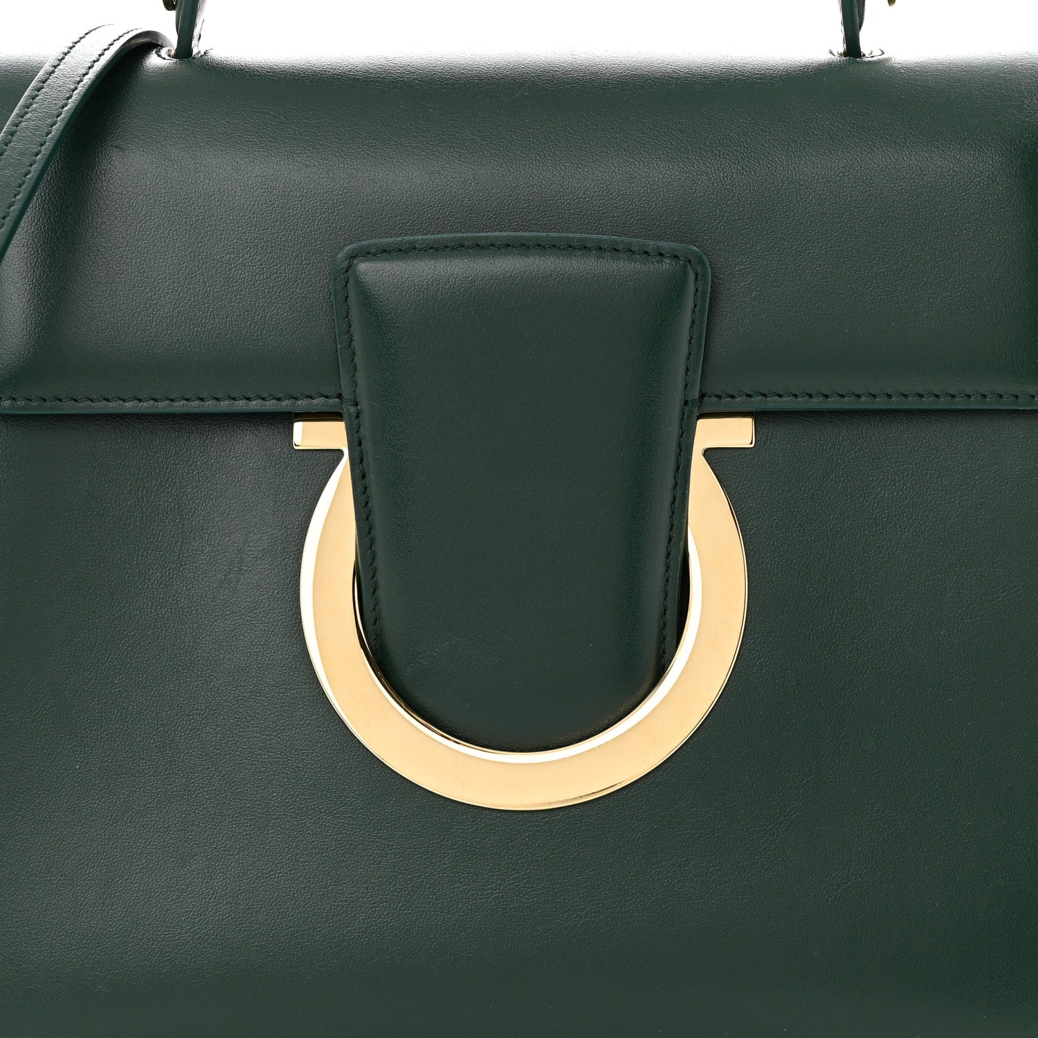 Salvatore Ferragamo Calfskin Thalia Flap Top Handle Satchel Dark Green 8 of 11