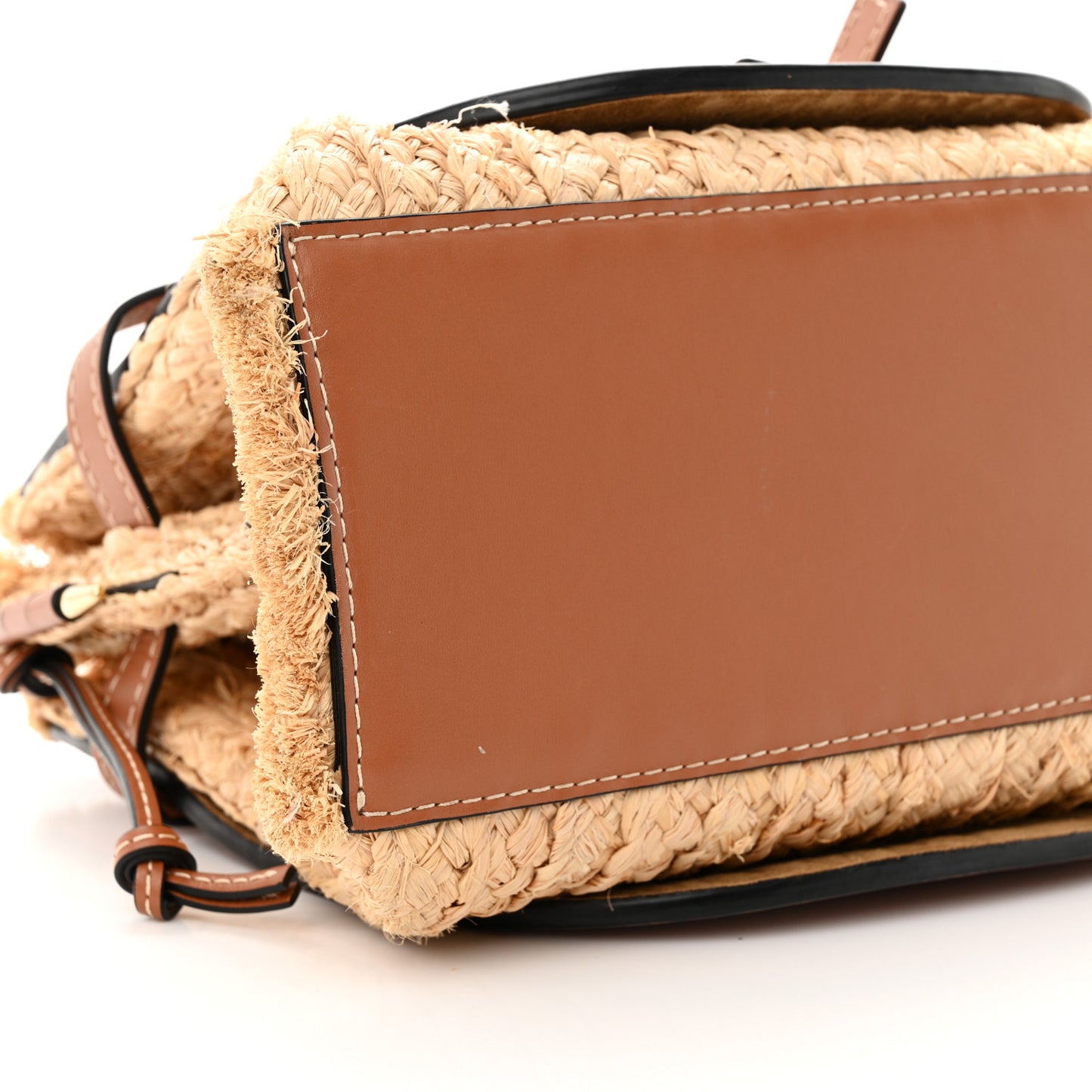 Raffia Calfskin Small Gate Tote Tan Naturel