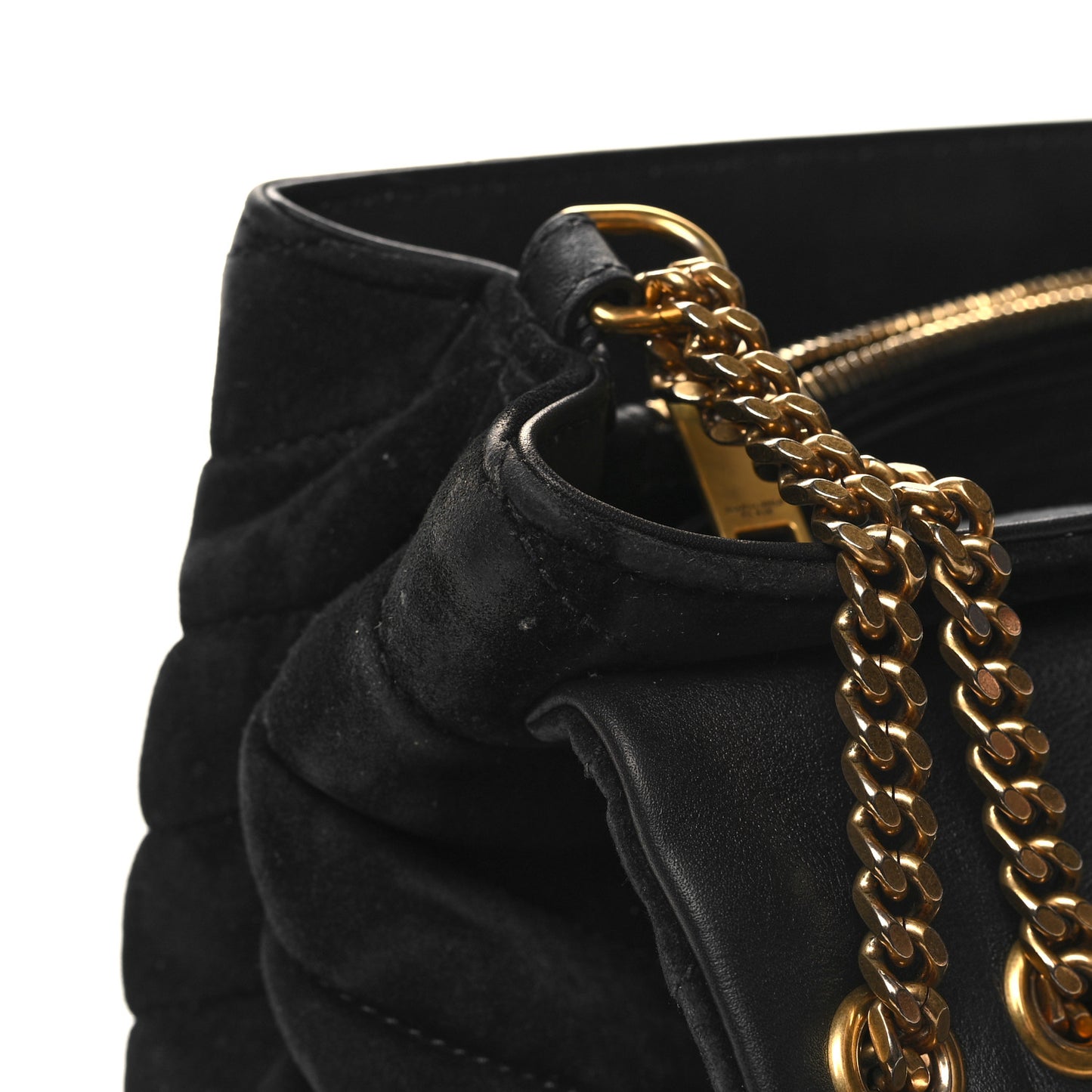 Suede Calfskin Y Quilted Monogram Small Loulou Chain Satchel Black