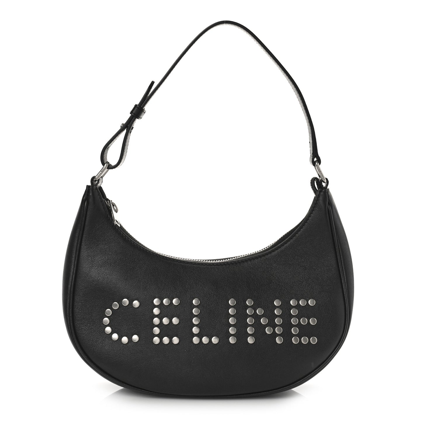 Calfskin Studded Ava Logo Shoulder Bag Black
