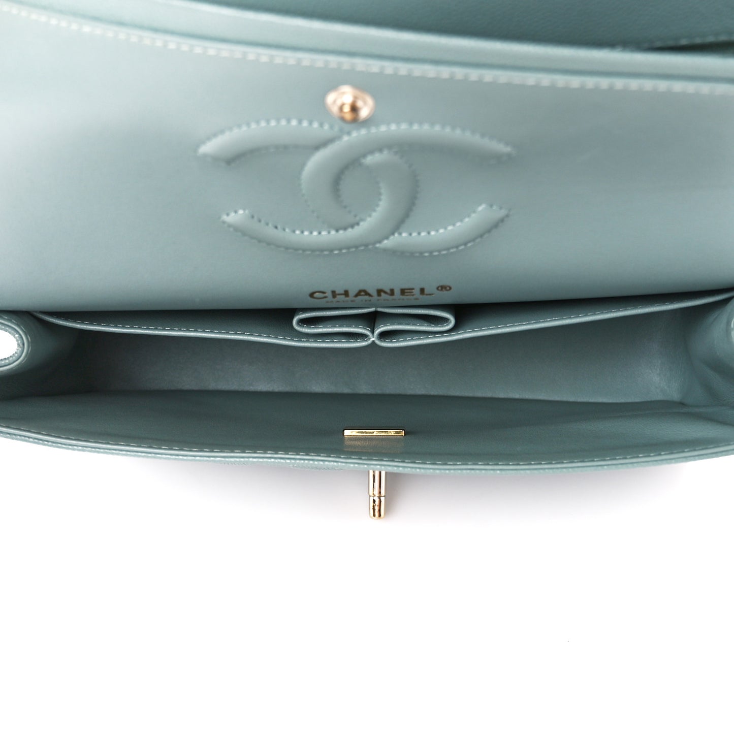 Caviar Quilted Medium Double Flap Light Blue