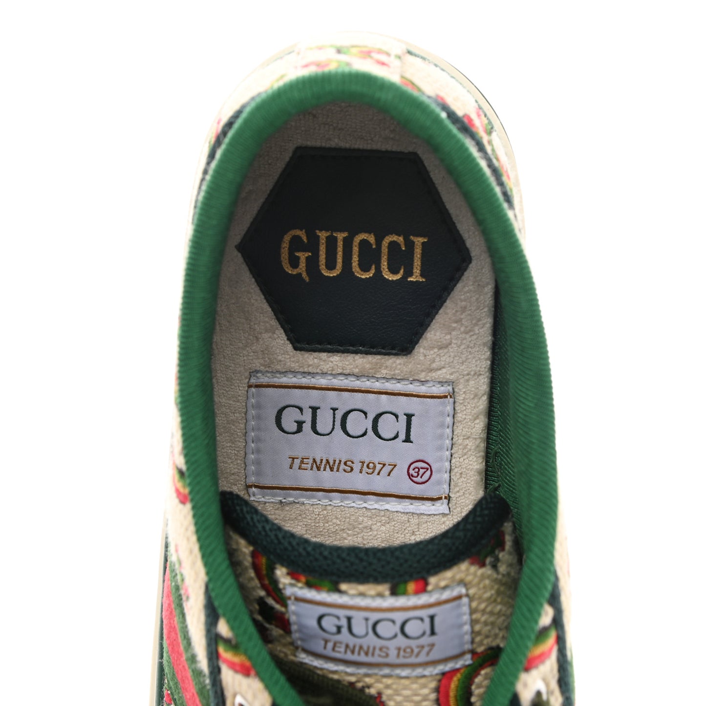 Cotton Tussah Web Gucci 100 1977 Tennis Sneakers 37 Beige Green Multicolor Vintage Green