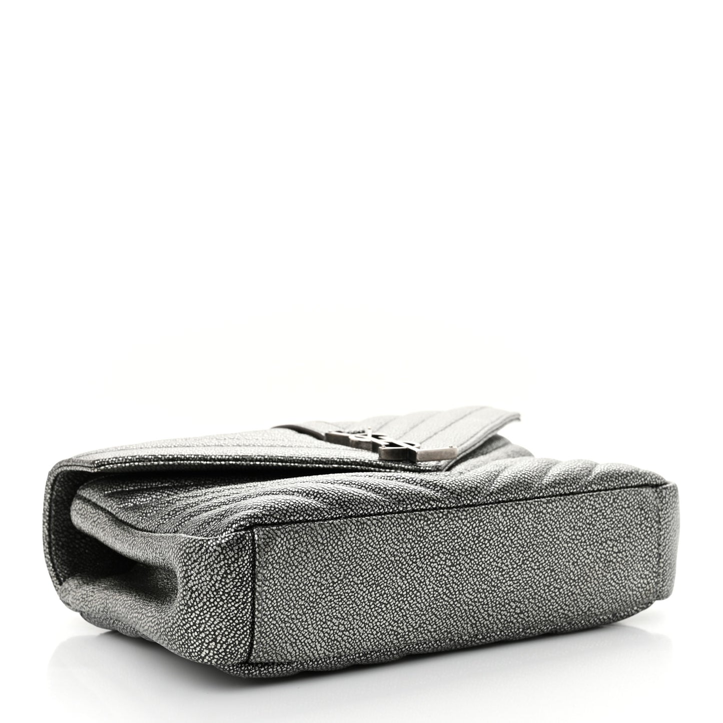 Metallic Grain De Poudre Matelasse Chevron Monogram Medium College Bag Gunmetal