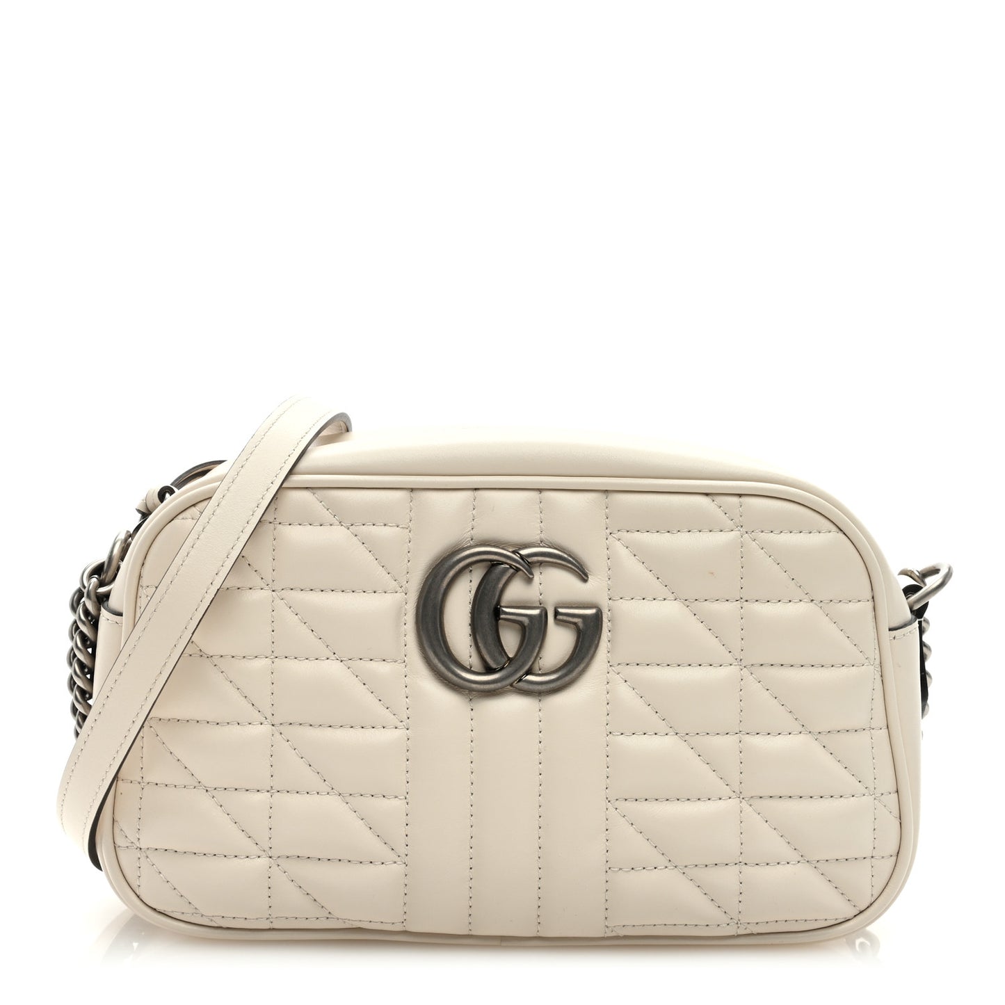 Calfskin Matelasse Aria Small GG Marmont Chain Shoulder Bag Mystic White