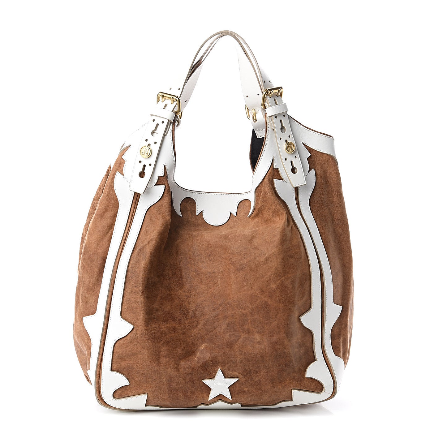 Suede Calfskin Hobo Brown White