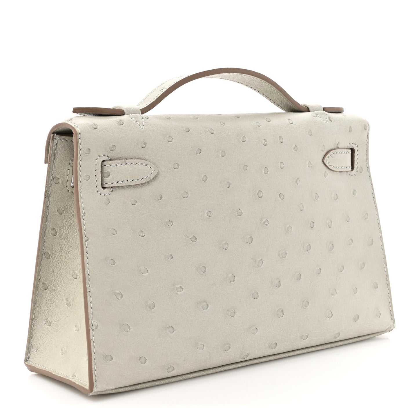Ostrich Kelly Pochette Clutch Gris Perle