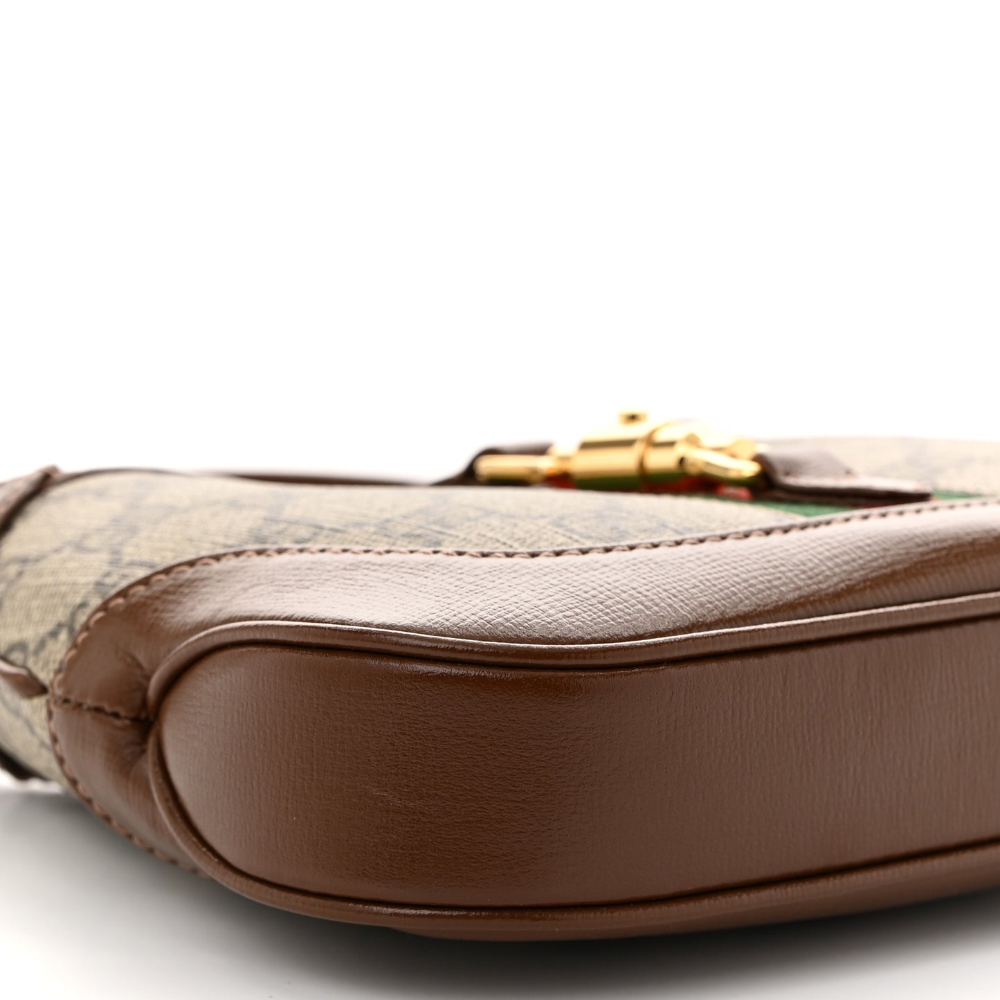 GG Supreme Monogram Azalea Calfskin Web Mini Jackie 1961 Hobo Beige Ebony Brown Sugar