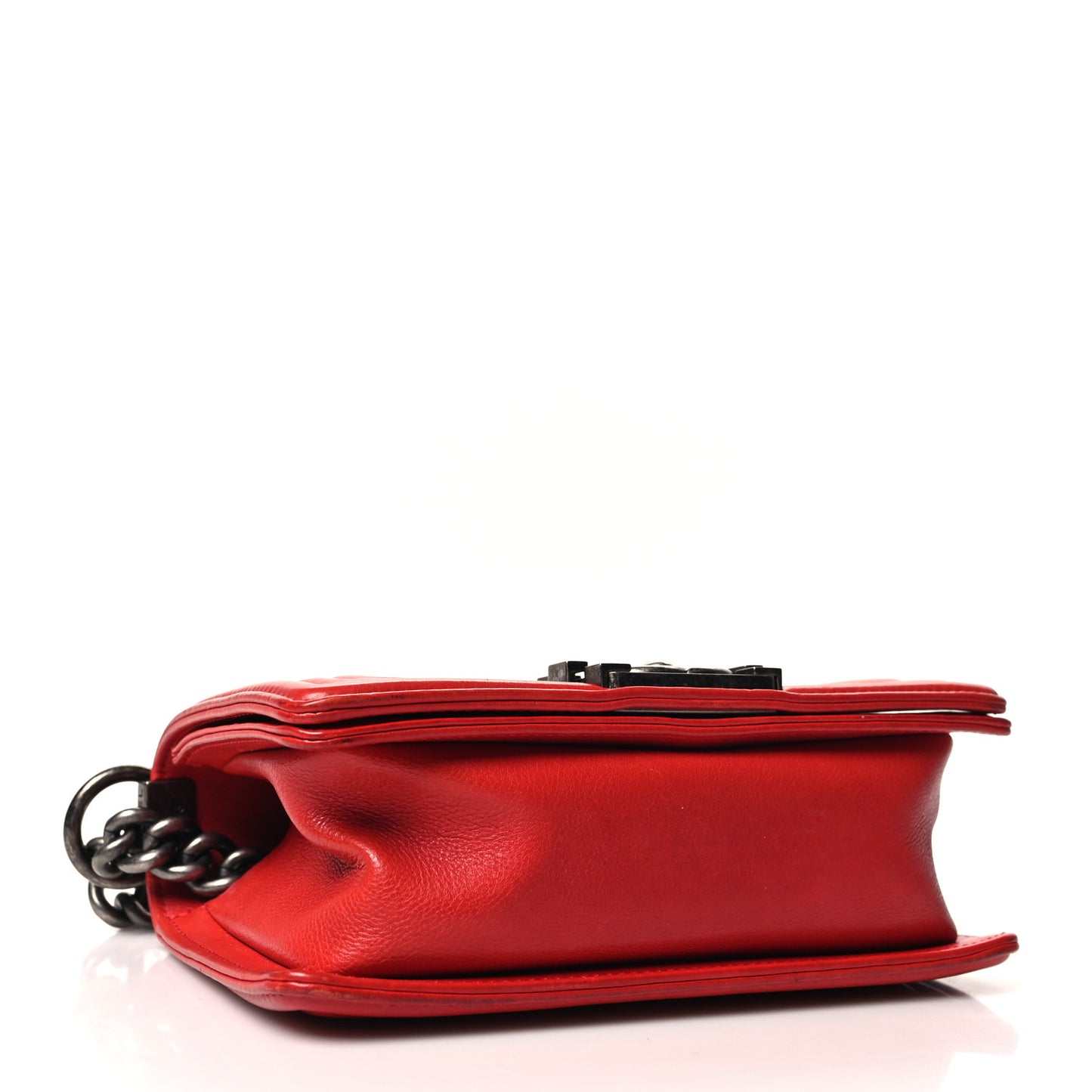 Calfskin Double Stitch Small Boy Flap Red