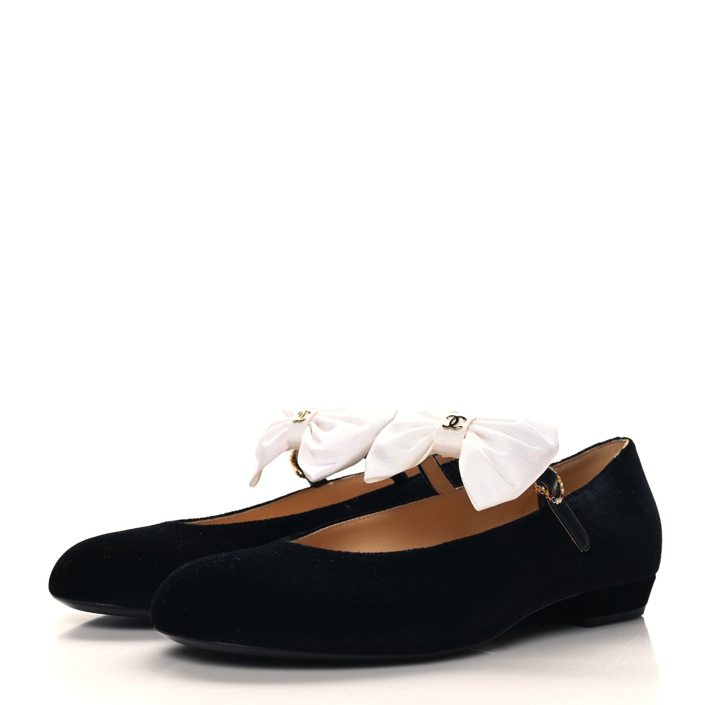 Velvet Grosgrain Bow Mary Jane Flats 40 Black White