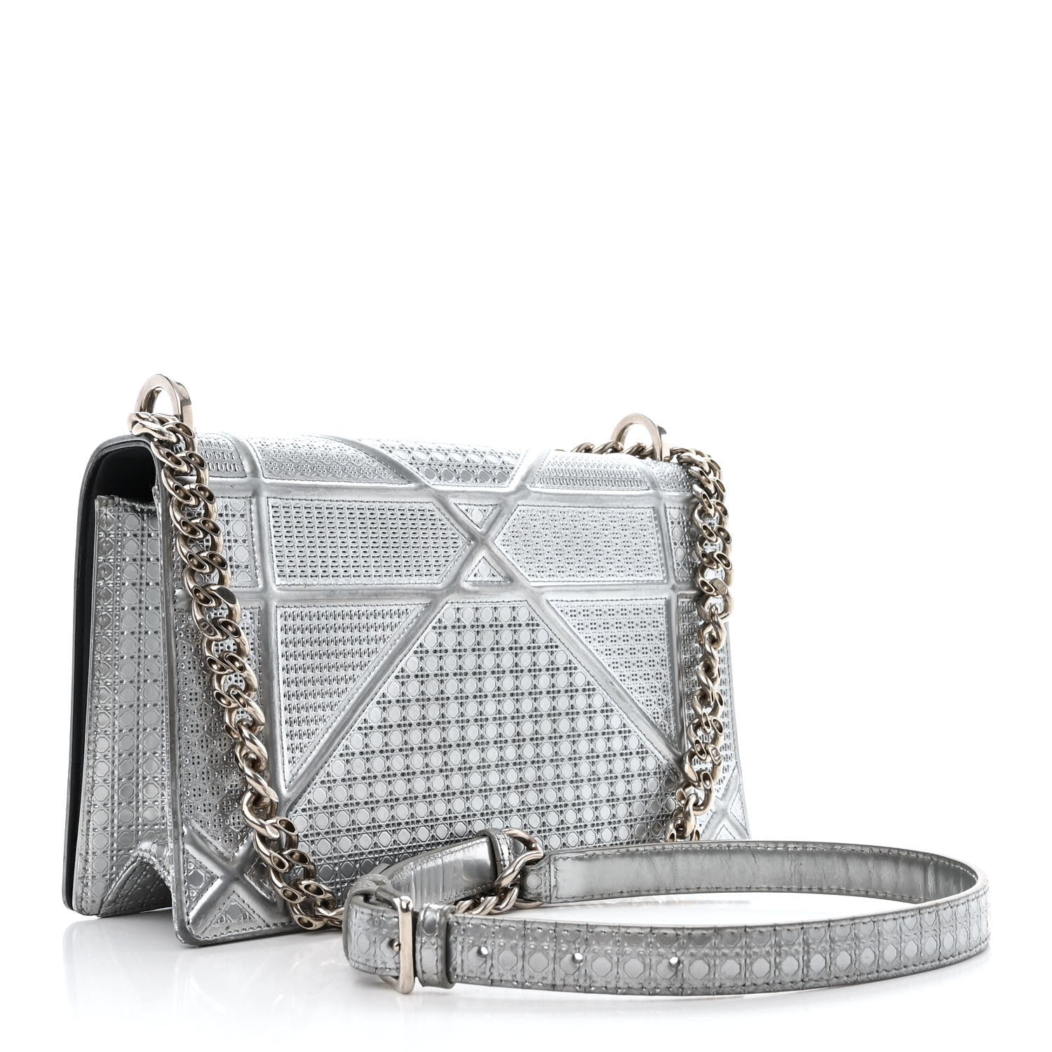 Christian Dior Metallic Patent Micro-Cannage Medium Diorama Flap Bag Silver 3 of 15