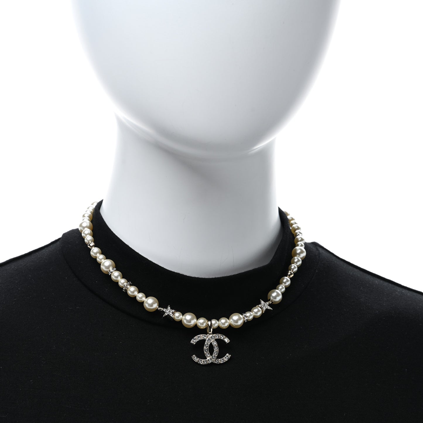 Pearl Crystal CC Star Choker Necklace Gold