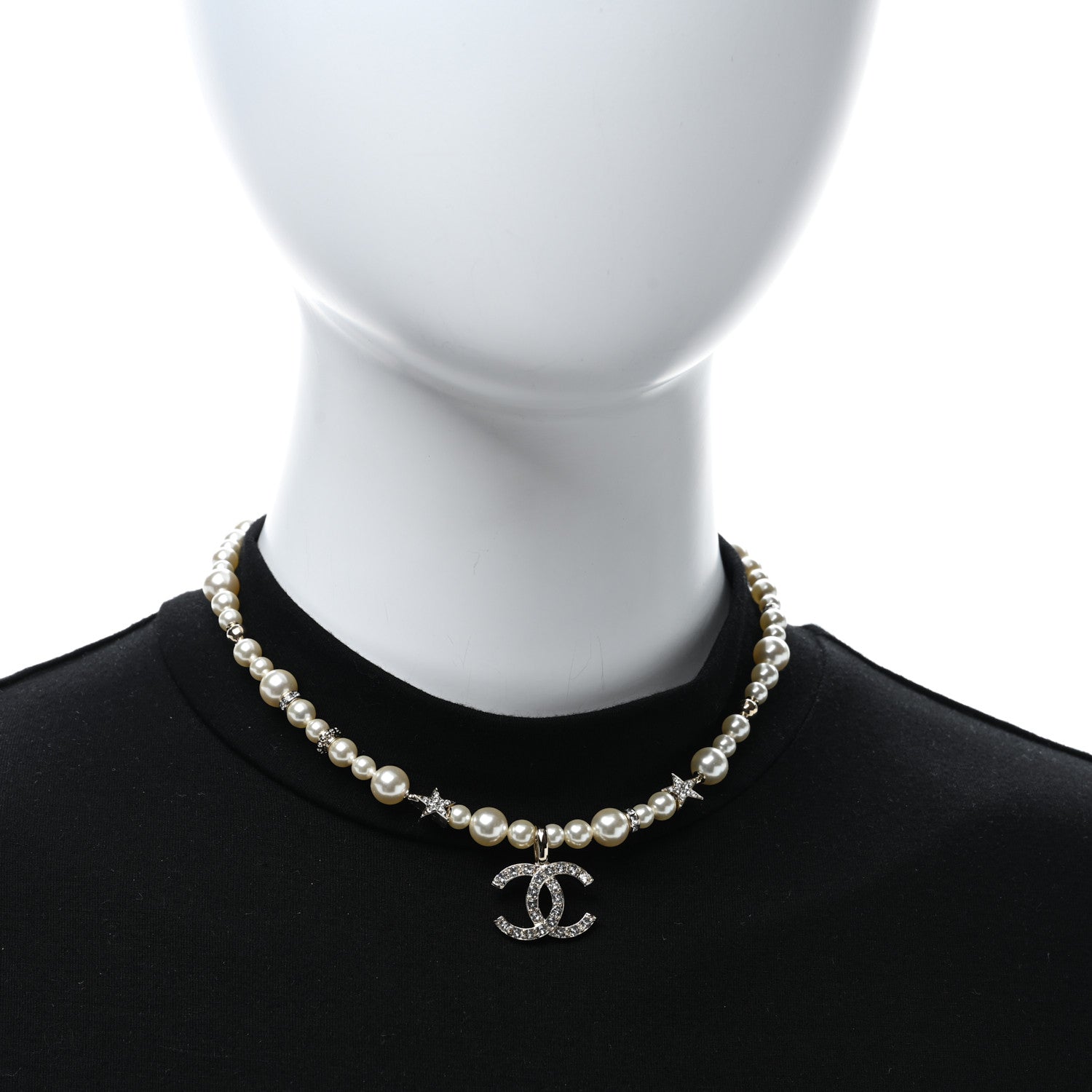 Chanel Pearl Crystal CC Star Choker Necklace Gold 2 of 4