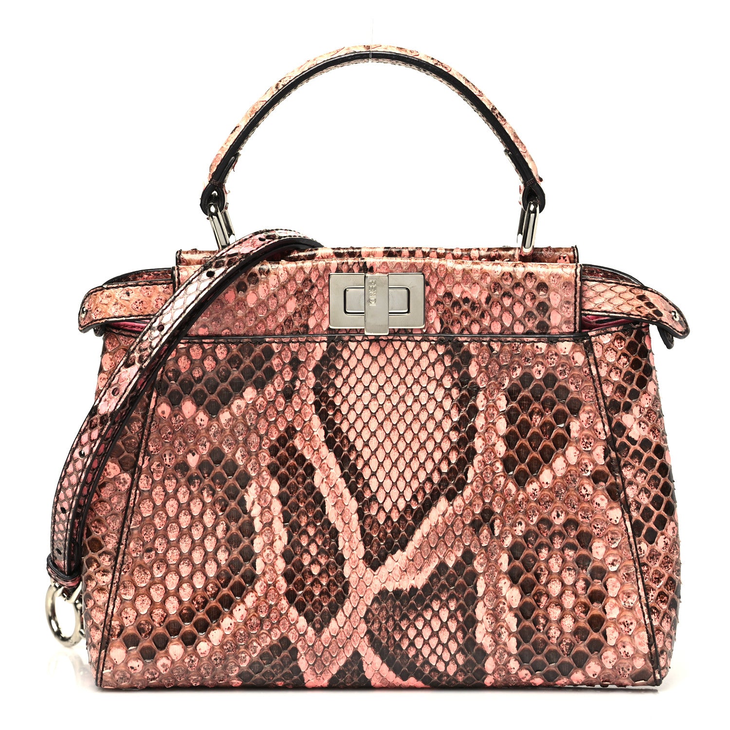 Fendi Snakeskin Shiny Nappa Mini Peekaboo Iconic Satchel Lollypop