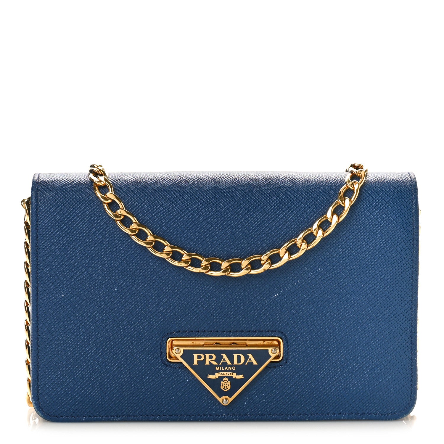 Prada Saffiano Lux Chain Wallet Bluette 1 of 9