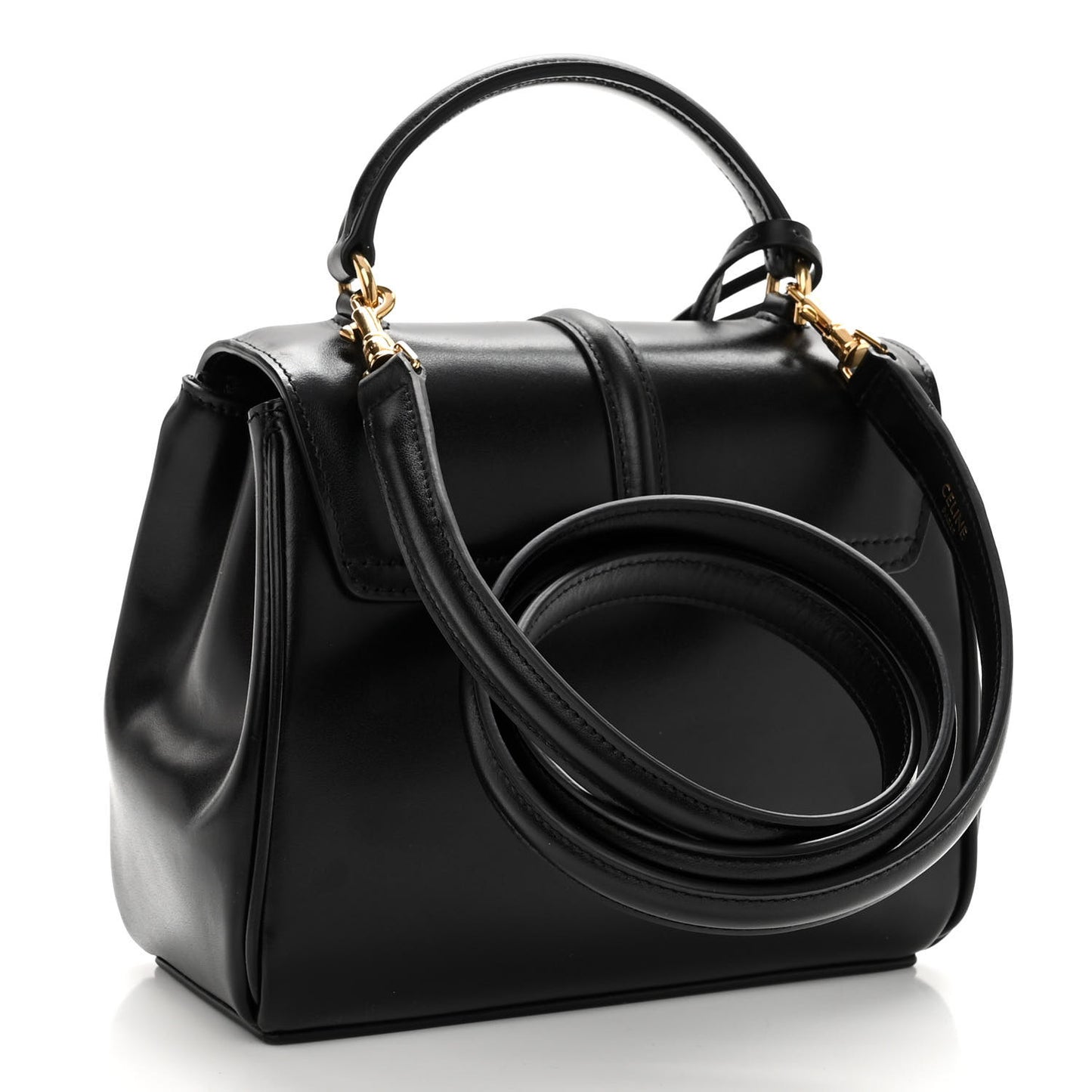 Satinated Calfskin Mini 16 Top Handle Bag Black