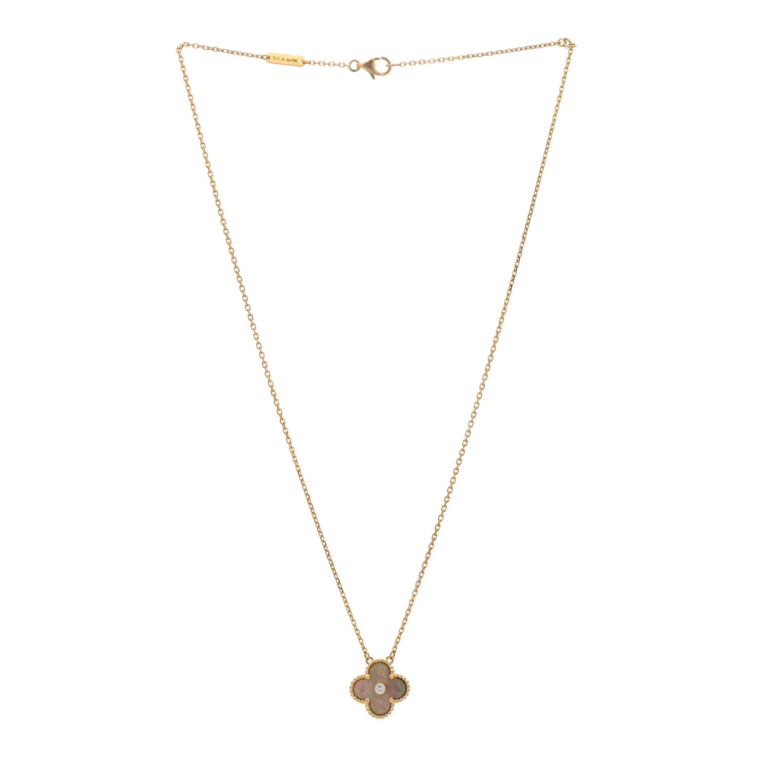 Van Cleef & Arpels 18K Rose Gold Diamond Grey Mother of Pearl Vintage Alhambra Pendant Necklace 2 of 3