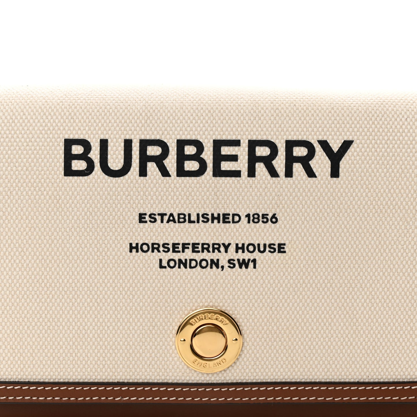 Cotton Canvas Horseferry Print Crossbody Bag Natural Tan