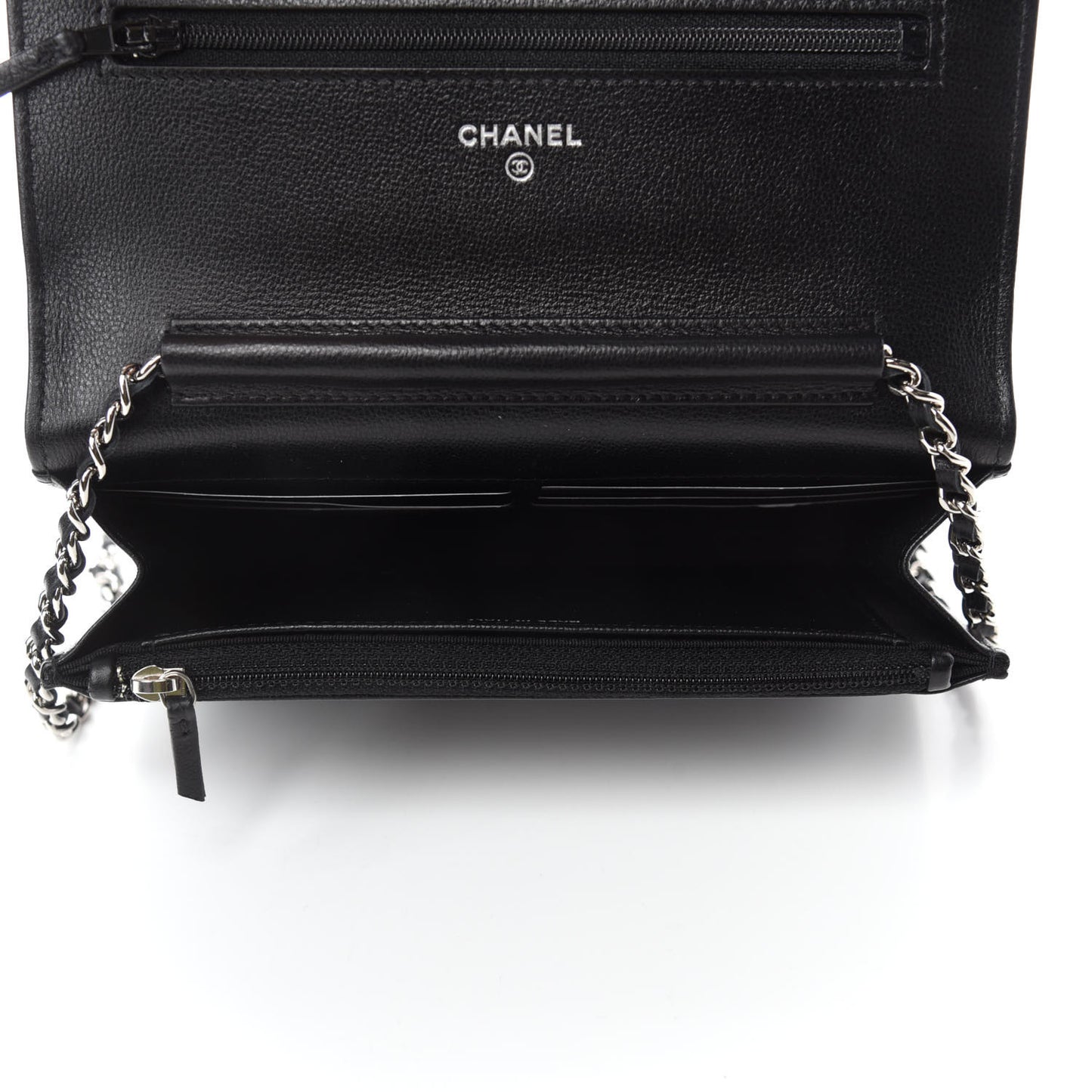 Grained Calfskin Quilted CC Box Wallet On Chain WOC Black