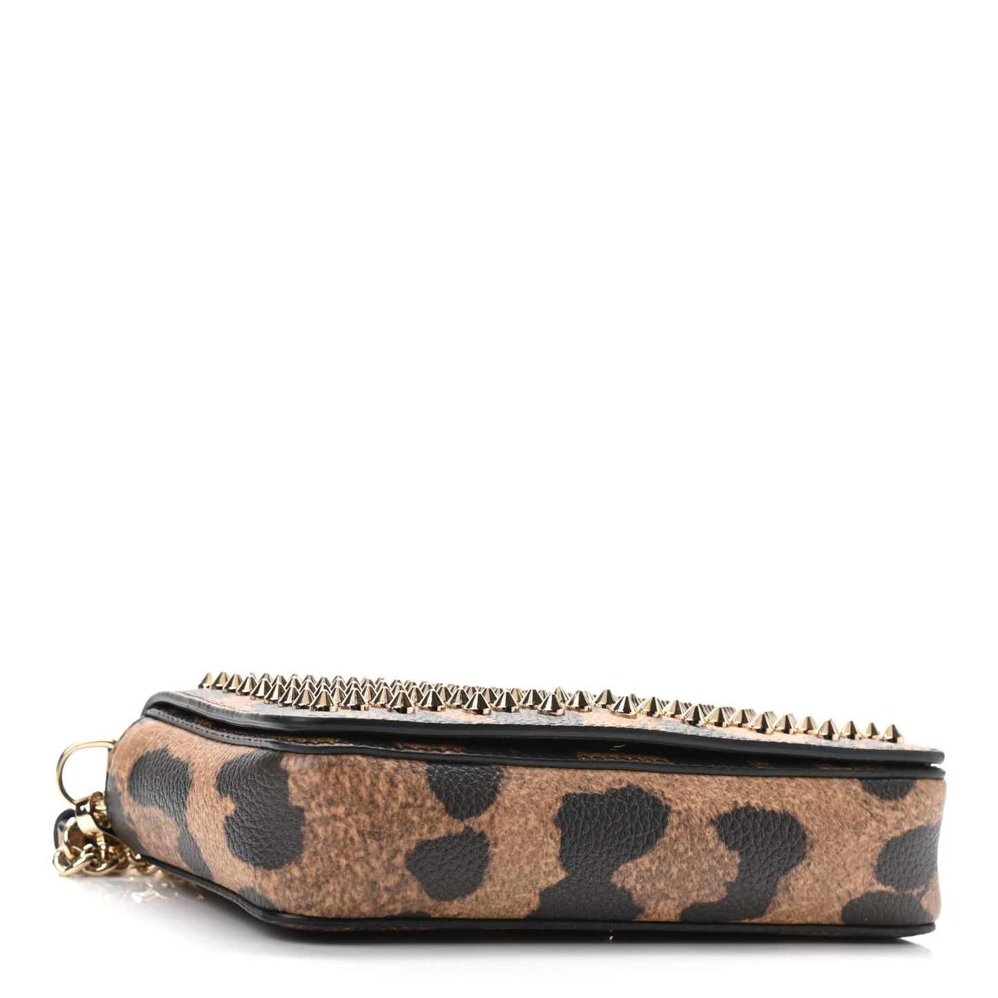 Calfskin Empire Leopard Spiked Zoompouch Crossbody Brown Gold