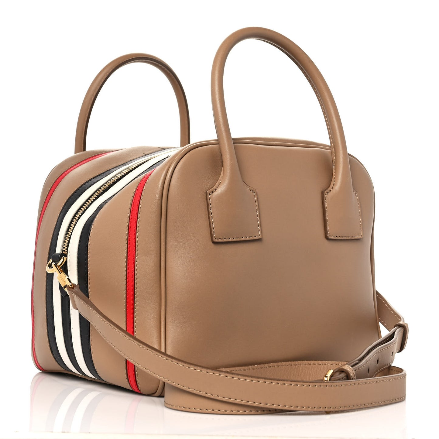 Smooth Calfskin Small Cube Bowling Bag Driftwood Bright Military Red