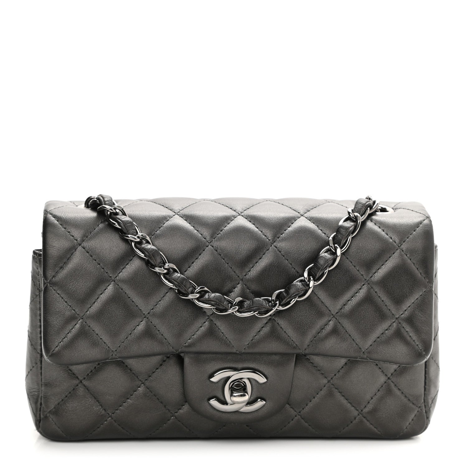 Chanel Iridescent Calfskin Quilted Mini Rectangular Flap Charcoal Grey 1 of 9