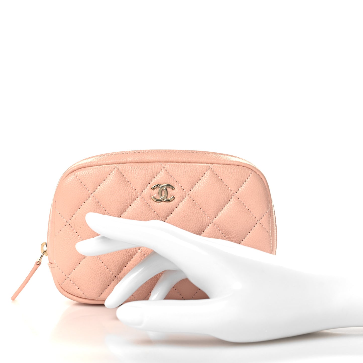 Caviar Quilted Small Curvy Pouch Cosmetic Case Light Pink